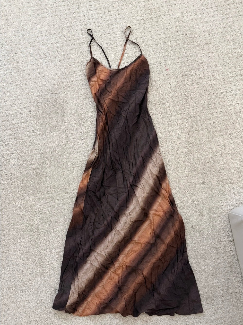 Princess Polly Brown & Tan Diagonal Tie-Dye Maxi Slip Dress NWT
